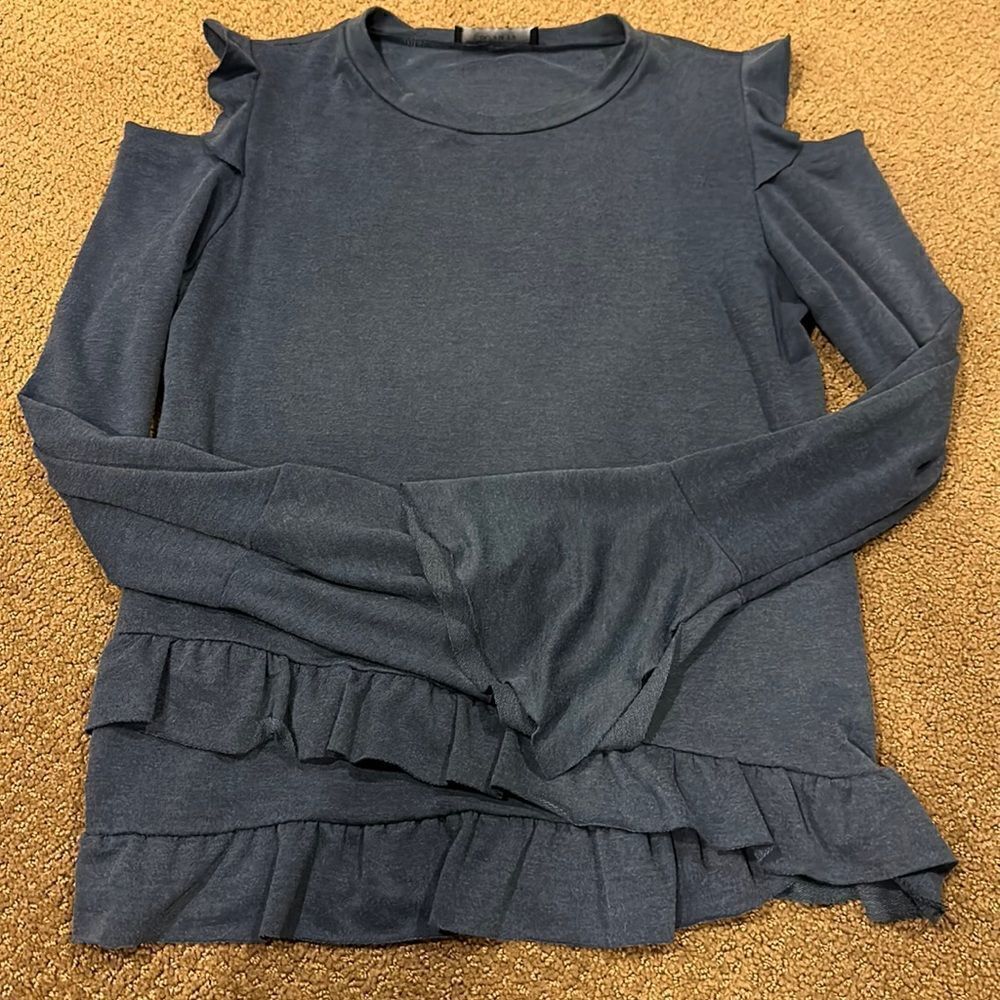 Six Fifty Women’s Blue Ruffle Long Sleeve Shirt